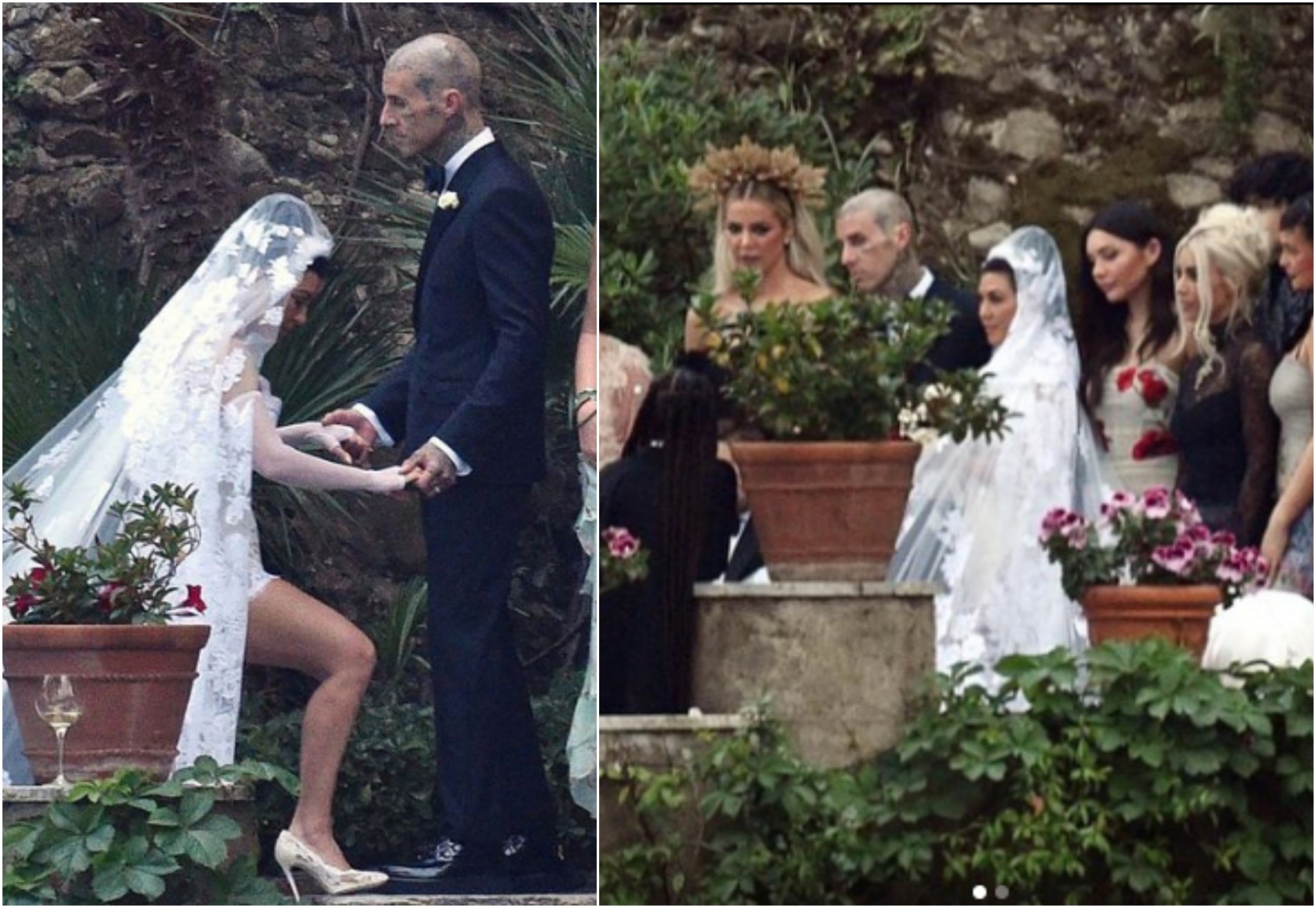 Рече и трет пат „ДА“: Кортни Кардашијан на церемонијата во Портофино изненади во венчаница со верски мотив (ФОТО)